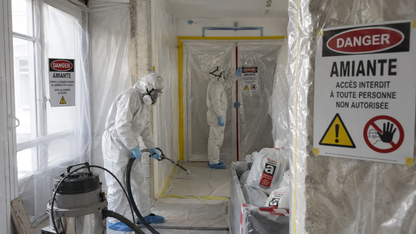 Intervention sécurisée en milieu amianté, zone confinée